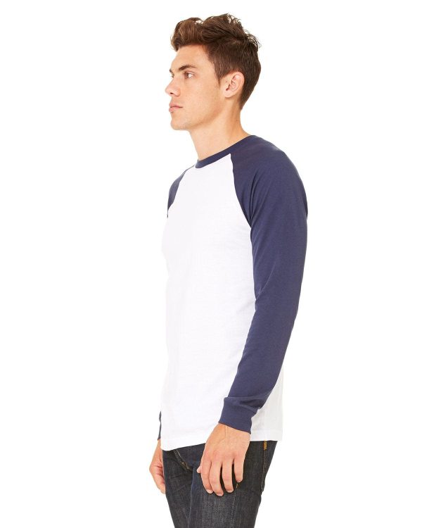 Bella+Canvas Mens Baseball T-Shirt | White  Navy For Cheap - Image 3