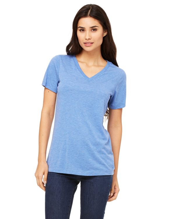 Bella+Canvas Ladies Missy V-Neck T-Shirt | Blue Triblend Hot on Sale
