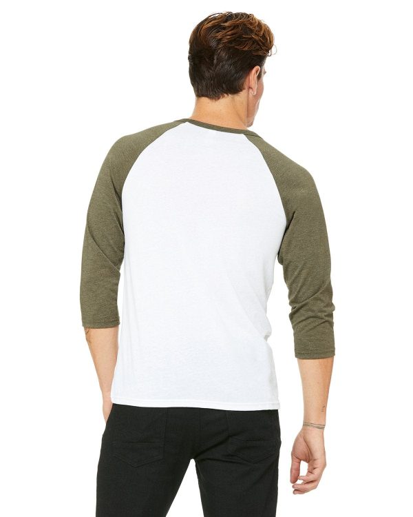 Bella+Canvas Unisex Triblend 3 4-Sleeve Baseball T-Shirt | Wht  Hthr Olive Sale - Image 2