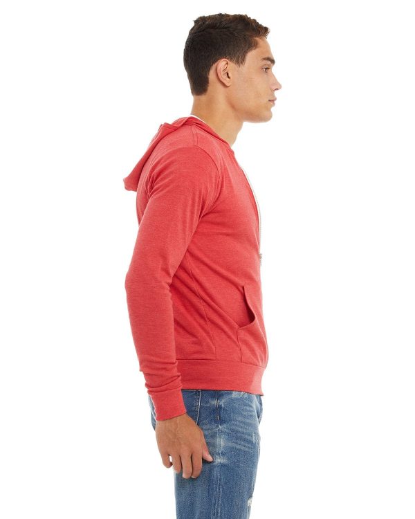 Bella+Canvas Unisex Triblend Full-Zip Lightweight Hoodie | Red Triblend Cheap - Image 3