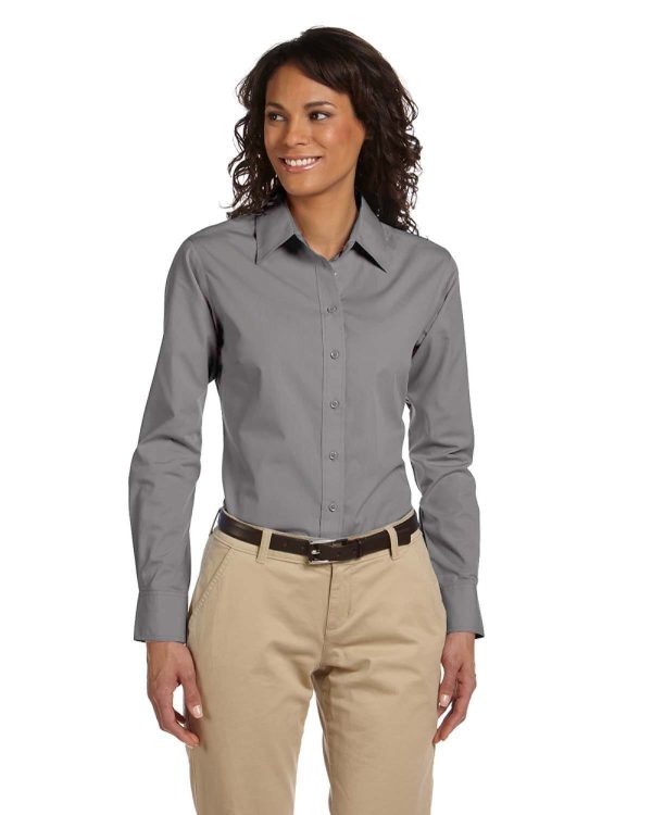Harriton Ladies Essential Poplin | Dark Grey on Sale