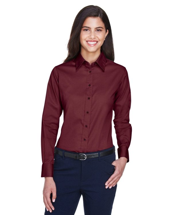 Harriton Ladies Long Sleeve Stain-Release Twill Shirt | Wine For Sale