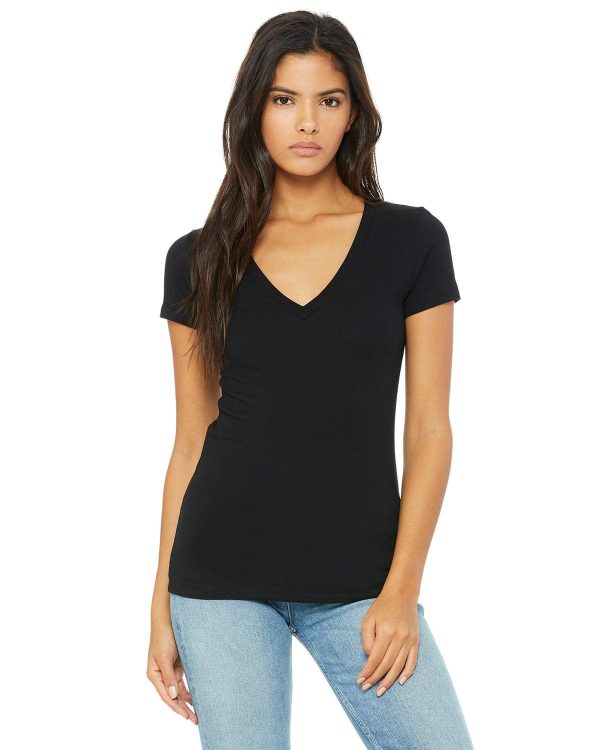 Bella+Canvas Ladies Deep V-Neck T-Shirt | Black on Sale