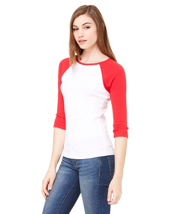 Bella+Canvas Ladies Baseball Tee | White  Red Supply - Image 3