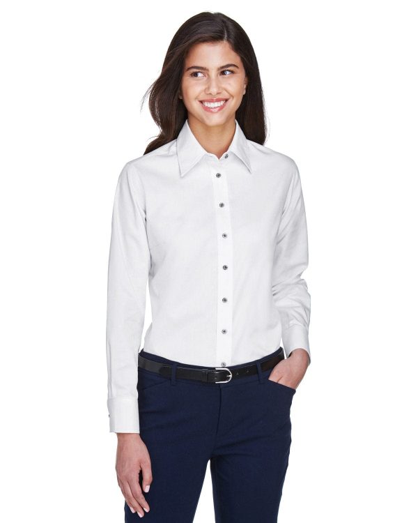 Harriton Ladies Long Sleeve Stain-Release Twill Shirt | White Sale