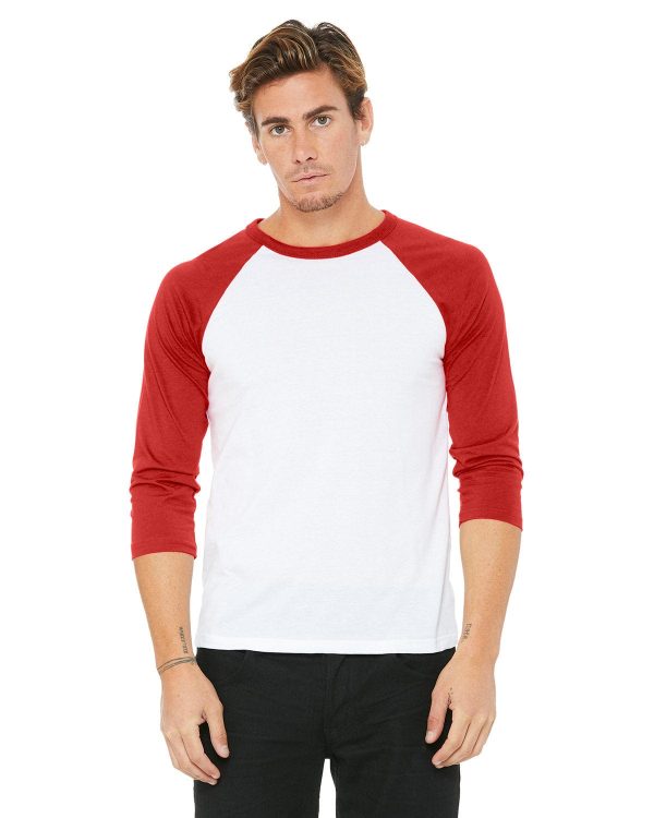 Bella+Canvas Unisex Triblend 3 4-Sleeve Baseball T-Shirt | White  Red Online Hot Sale