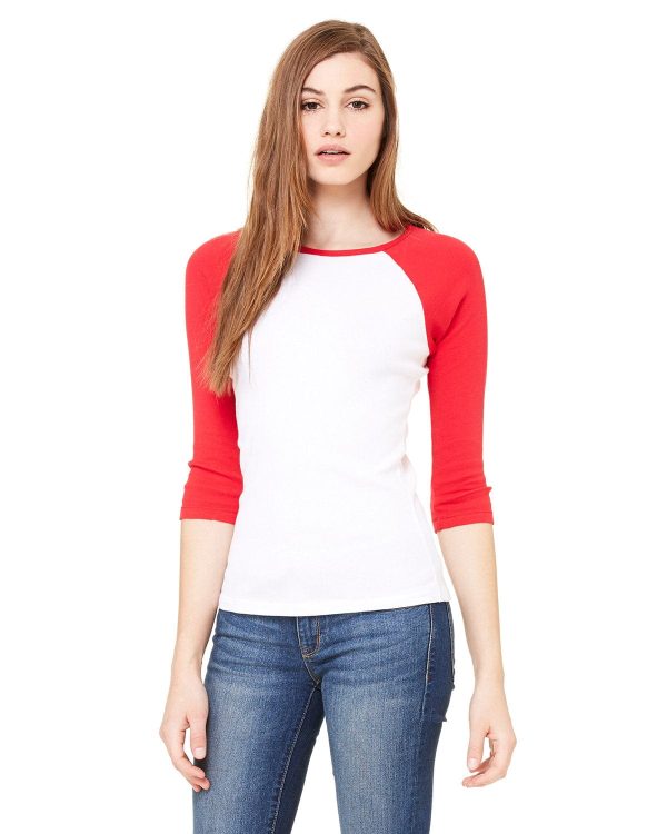Bella+Canvas Ladies Baseball Tee | White  Red Supply