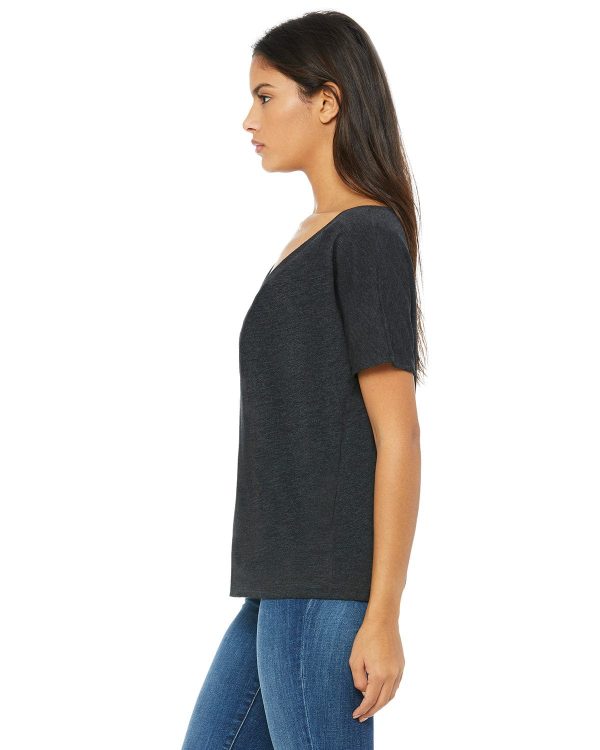 Bella+Canvas Ladies Flowy Simple V-Neck T-Shirt | Char-black Tribd For Cheap - Image 3