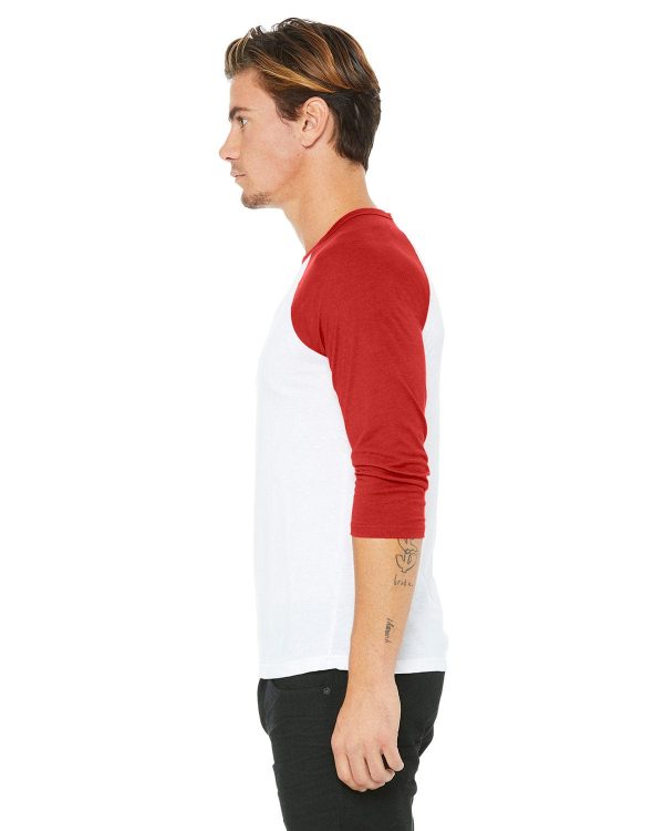Bella+Canvas Unisex Triblend 3 4-Sleeve Baseball T-Shirt | White  Red Online Hot Sale - Image 3