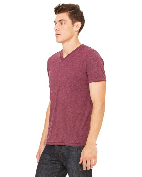 Bella+Canvas Unisex Triblend Short Sleeve V-Neck T-Shirt | Maroon Triblend Sale - Image 3