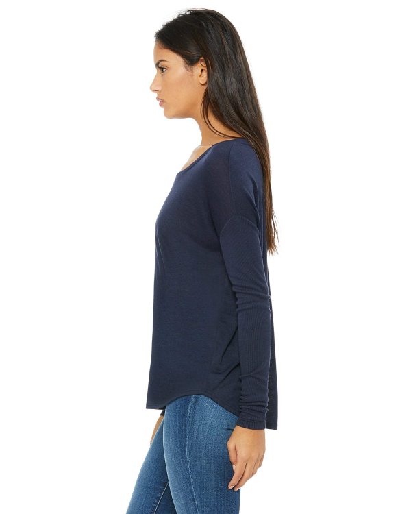 Bella+Canvas Ladies Flowy Long Sleeve T-Shirt with 2x1 Sleeves | Midnight Online Hot Sale - Image 3