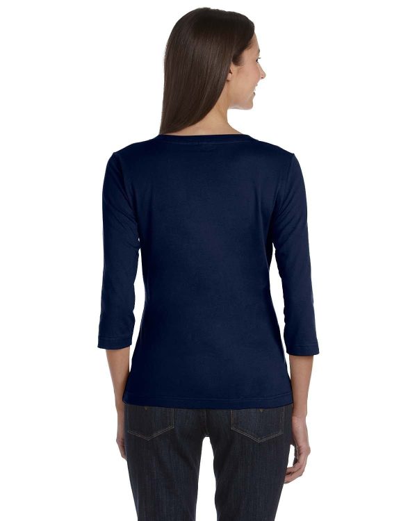 LAT Ladies 3 4 Sleeve V-Neck Tee | Navy on Sale - Image 2
