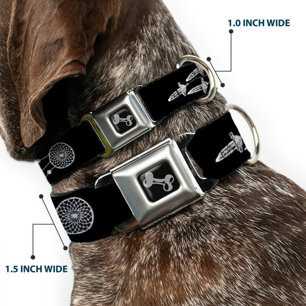 Dog Bone Black Silver Seatbelt Buckle Collar - Dream Catcher Black White Supply - Image 2