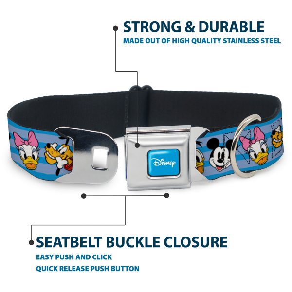 DISNEY Signature Full Color Blue White Seatbelt Buckle Collar - Disney The Sensational Six Smiling Faces Stripe Blues Discount - Image 4