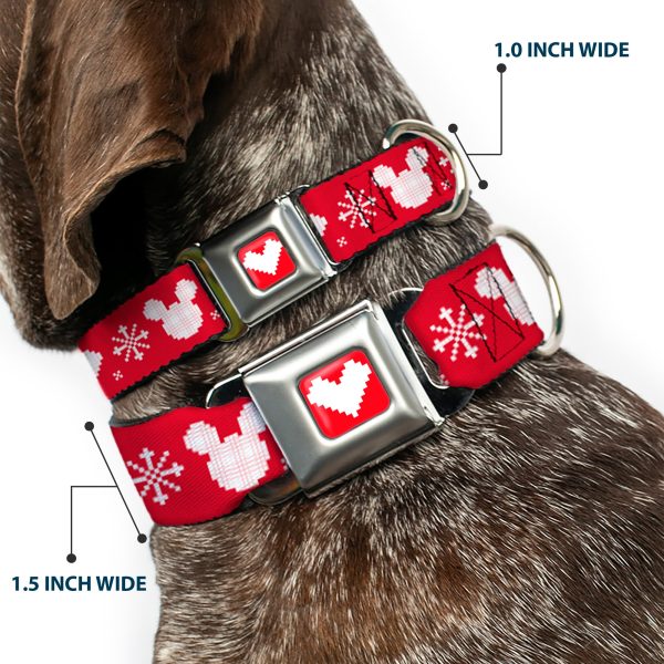 Disney Holiday Mickey Mouse Heart Sweater Stitch Full Color Red White Seatbelt Buckle Collar - Disney Holiday Mickey Mouse Heart Sweater Stitch Red White For Cheap - Image 2